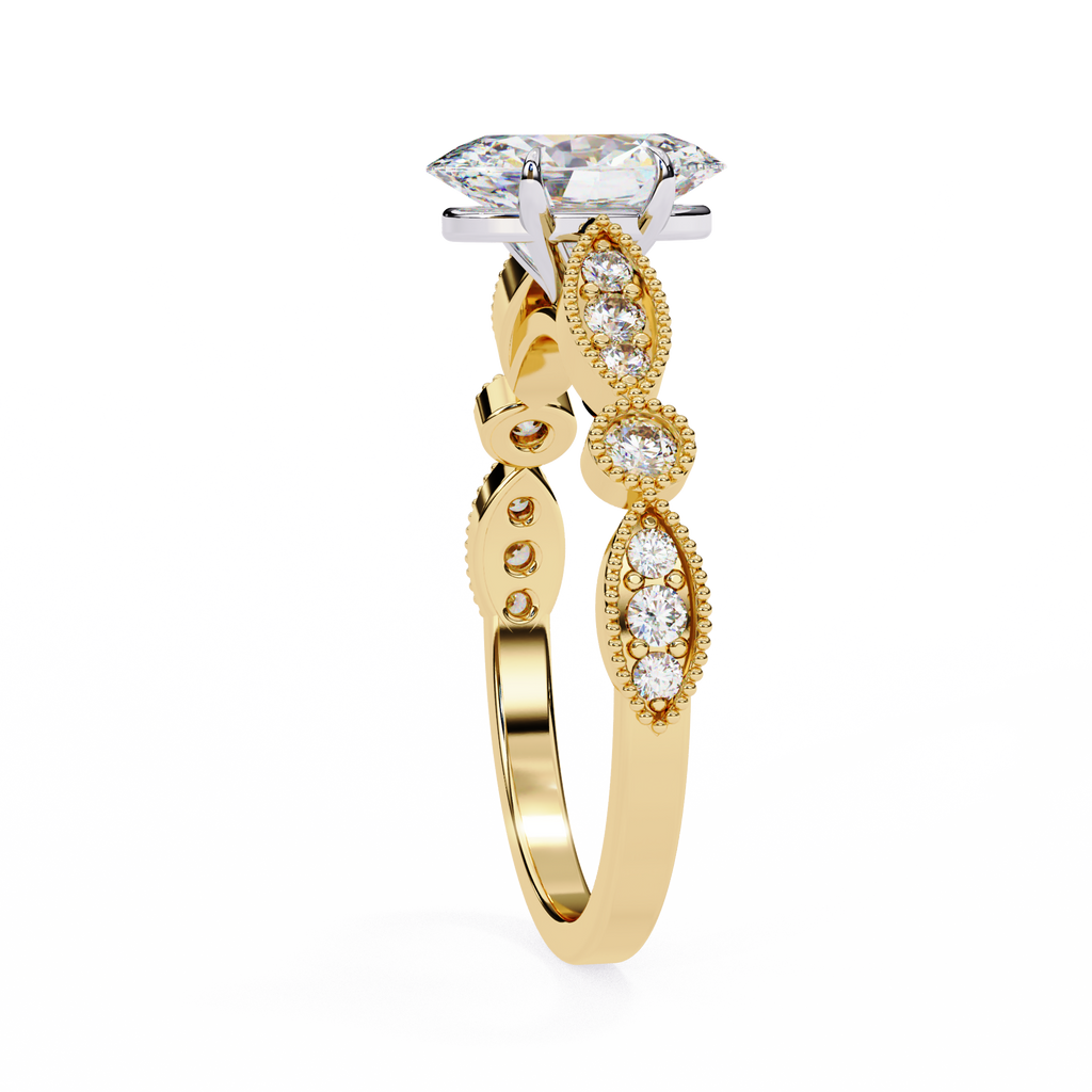 Oval Cut Lab Grown Diamond Engagement Ring – 1.2 CT Bridal Ring with Milgrain Marquise and Round Band- Lustraa’s Milgrain Ring