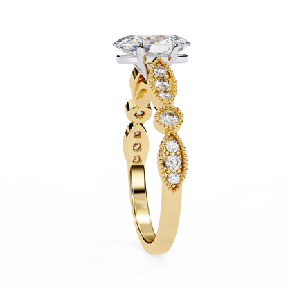 1.20 Carat Oval Cut Lab Grown Diamond Ring – Elegant Engagement Ring with Milgrain Marquise and Round Shaped Band- Lustraa’s Milgrain Ring