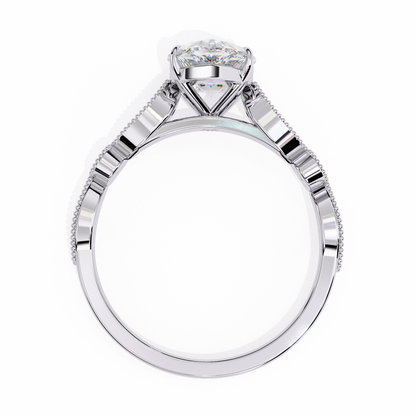 1.20 Carat Oval Cut Lab Grown Diamond Ring – Elegant Engagement Ring with Milgrain Marquise and Round Shaped Band- Lustraa’s Milgrain Ring