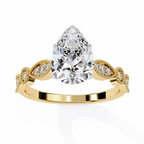 Pear Cut Lab Grown Diamond Engagement Ring – 0.89 CT Bridal Ring with Milgrain Marquise and Round Band- Lustraa’s Milgrain Ring
