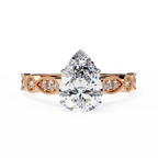Pear Cut Lab Grown Diamond Engagement Ring – 0.89 CT Bridal Ring with Milgrain Marquise and Round Band- Lustraa’s Milgrain Ring