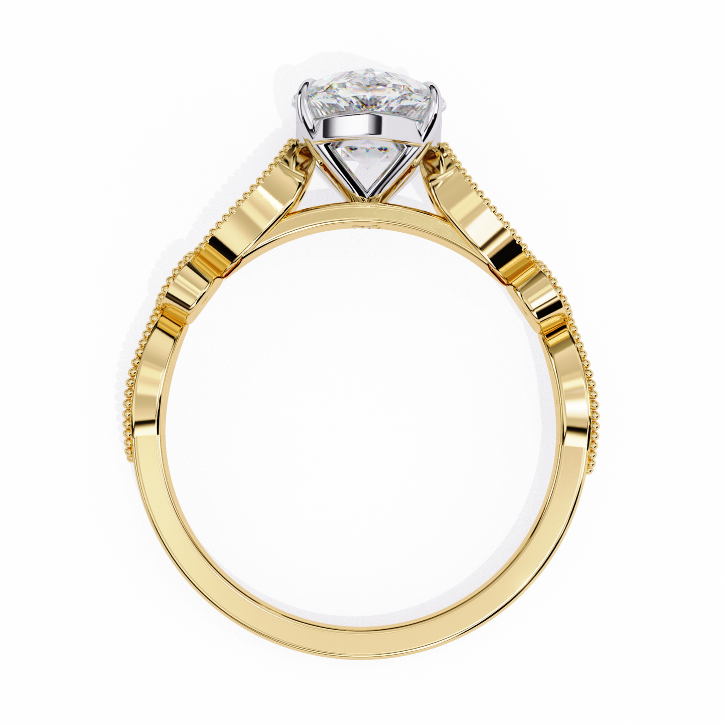 0.89 Carat Pear Cut Lab Grown Diamond Ring – Elegant Engagement Ring with Milgrain Marquise and Round Shaped Band- Lustraa’s Milgrain Ring