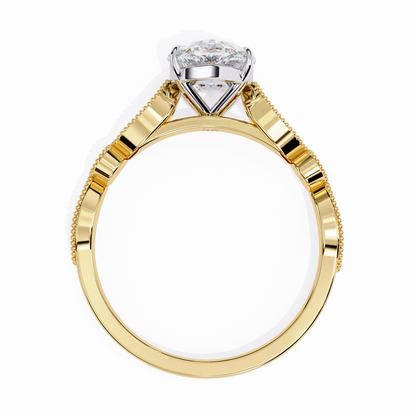 0.89 Carat Pear Cut Lab Grown Diamond Ring – Elegant Engagement Ring with Milgrain Marquise and Round Shaped Band- Lustraa’s Milgrain Ring