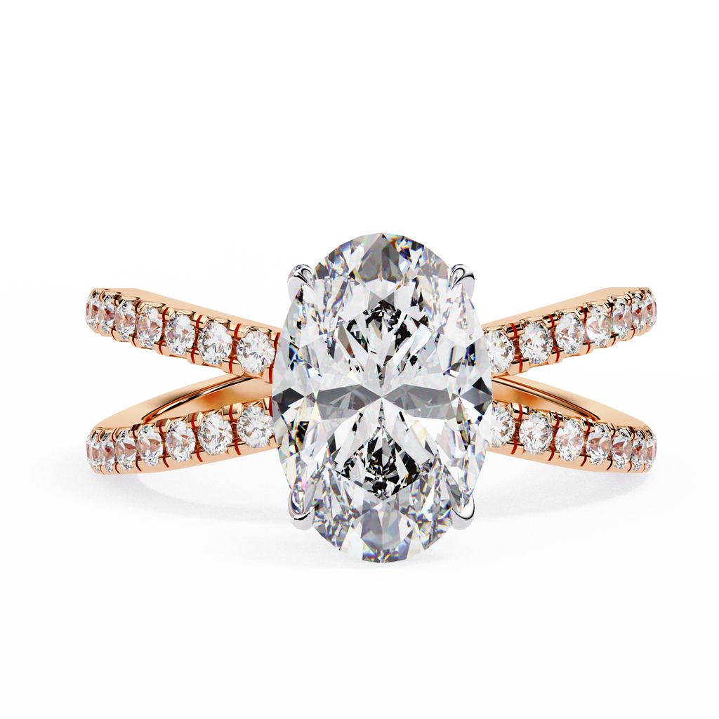 Oval Diamond Engagement Ring – 1.2 CT Lab Grown Hidden Halo Ring with Criss Cross Band- Lustraa’s Criss Cross Ring