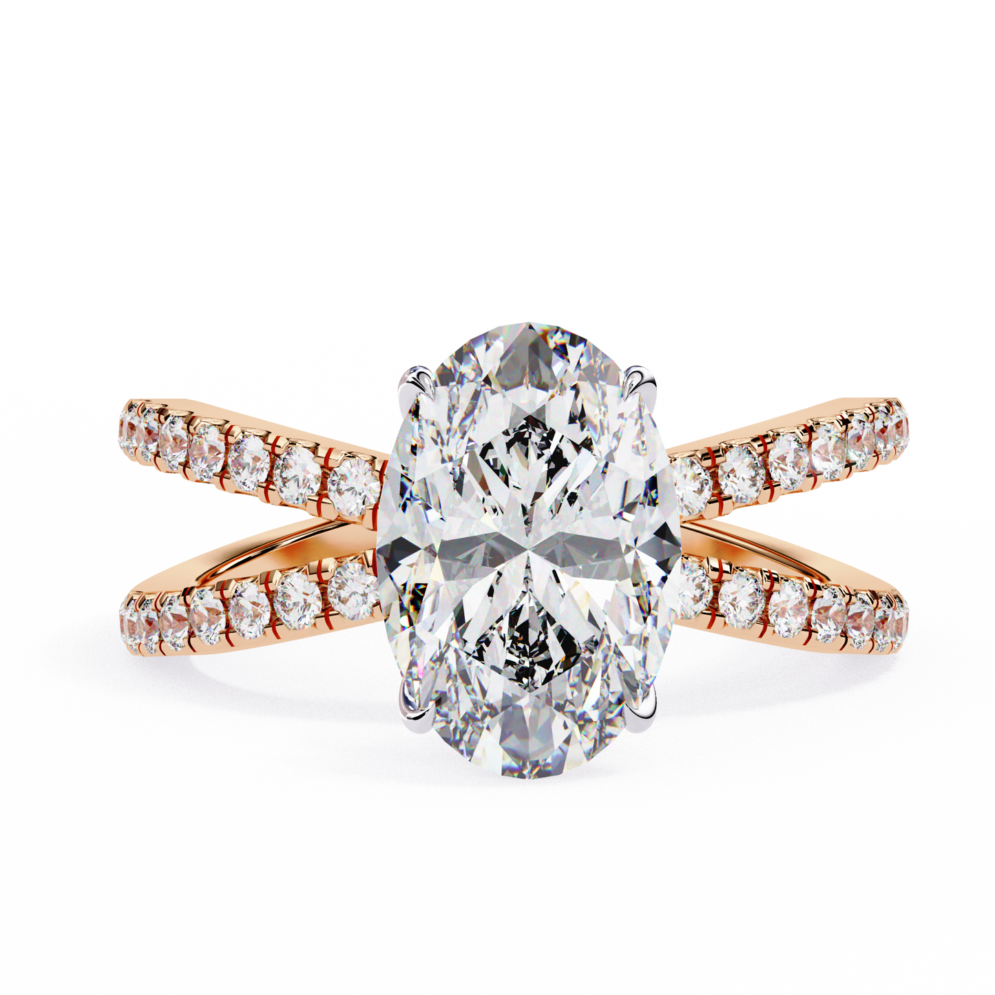 1.20 Carat Oval Diamond Engagement Ring – Hidden Halo Criss Cross Band Lab Grown Diamond Ring- Lustraa’s Criss Cross Ring