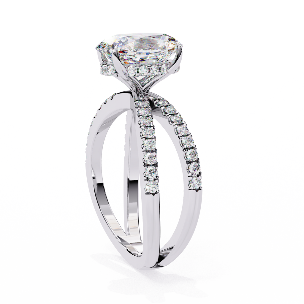 Oval Diamond Engagement Ring – 1.2 CT Lab Grown Hidden Halo Ring with Criss Cross Band- Lustraa’s Criss Cross Ring