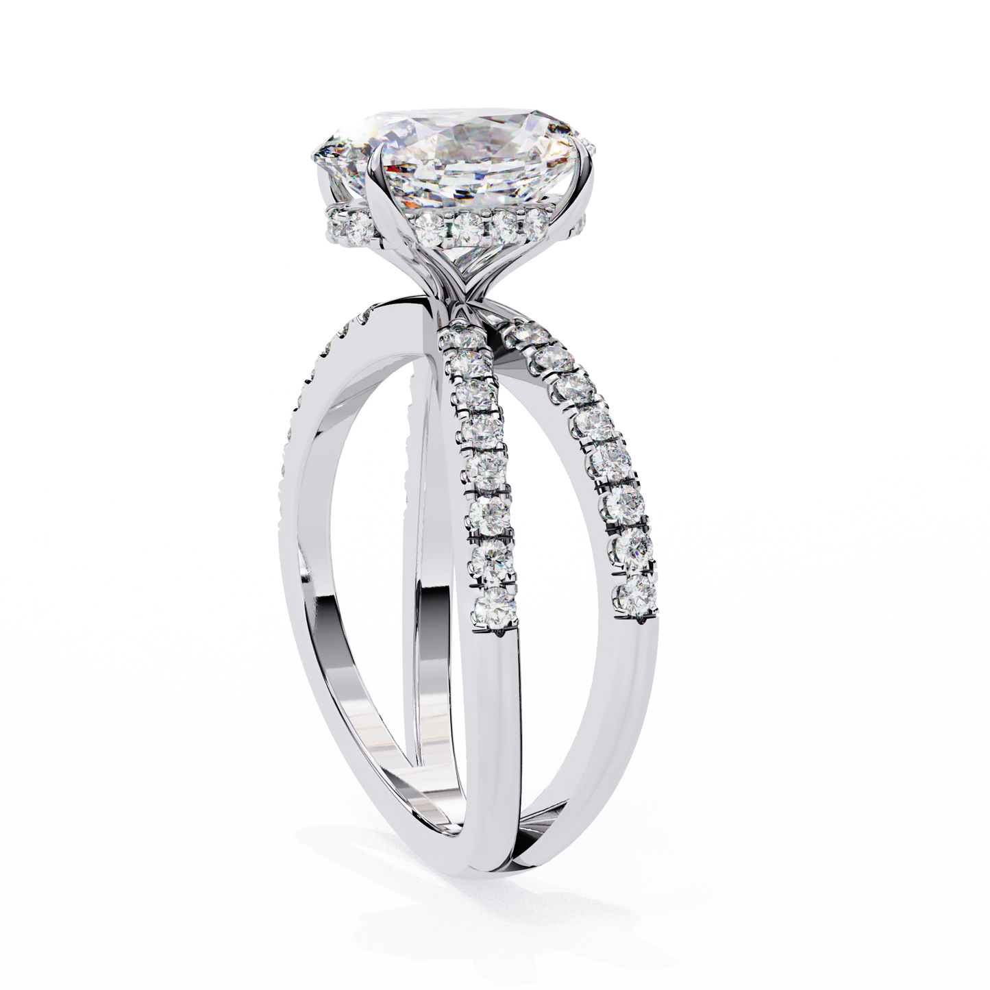 1.20 Carat Oval Diamond Engagement Ring – Hidden Halo Criss Cross Band Lab Grown Diamond Ring- Lustraa’s Criss Cross Ring