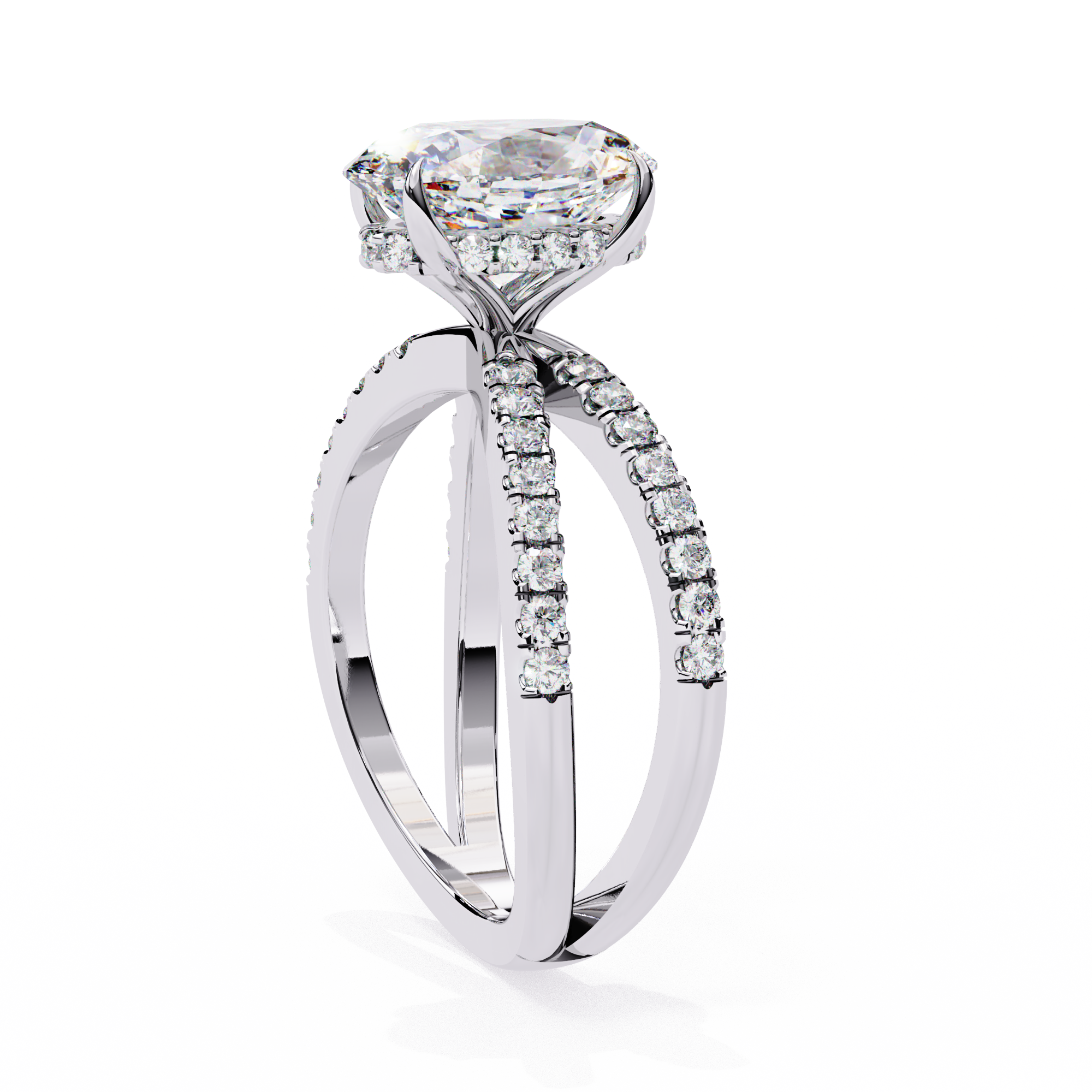 Oval Diamond Engagement Ring – 1.2 CT Lab Grown Hidden Halo Ring with Criss Cross Band- Lustraa’s Criss Cross Ring