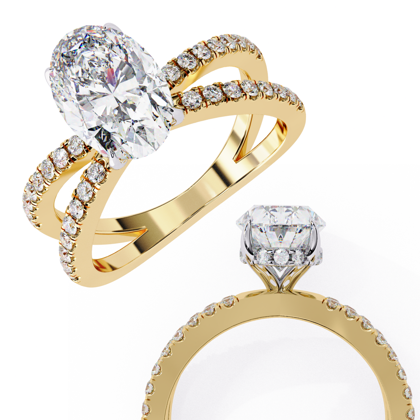 1.20 Carat Oval Diamond Engagement Ring – Hidden Halo Criss Cross Band Lab Grown Diamond Ring- Lustraa’s Criss Cross Ring
