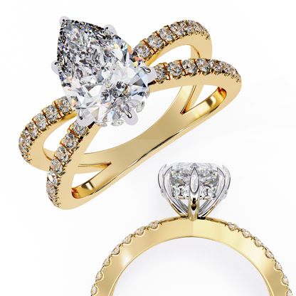 1.81 Carat Pear Shape Diamond Engagement Ring – Hidden Halo Criss Cross Band Lab Grown Diamond Ring - Lustraa’s Criss Cross Ring