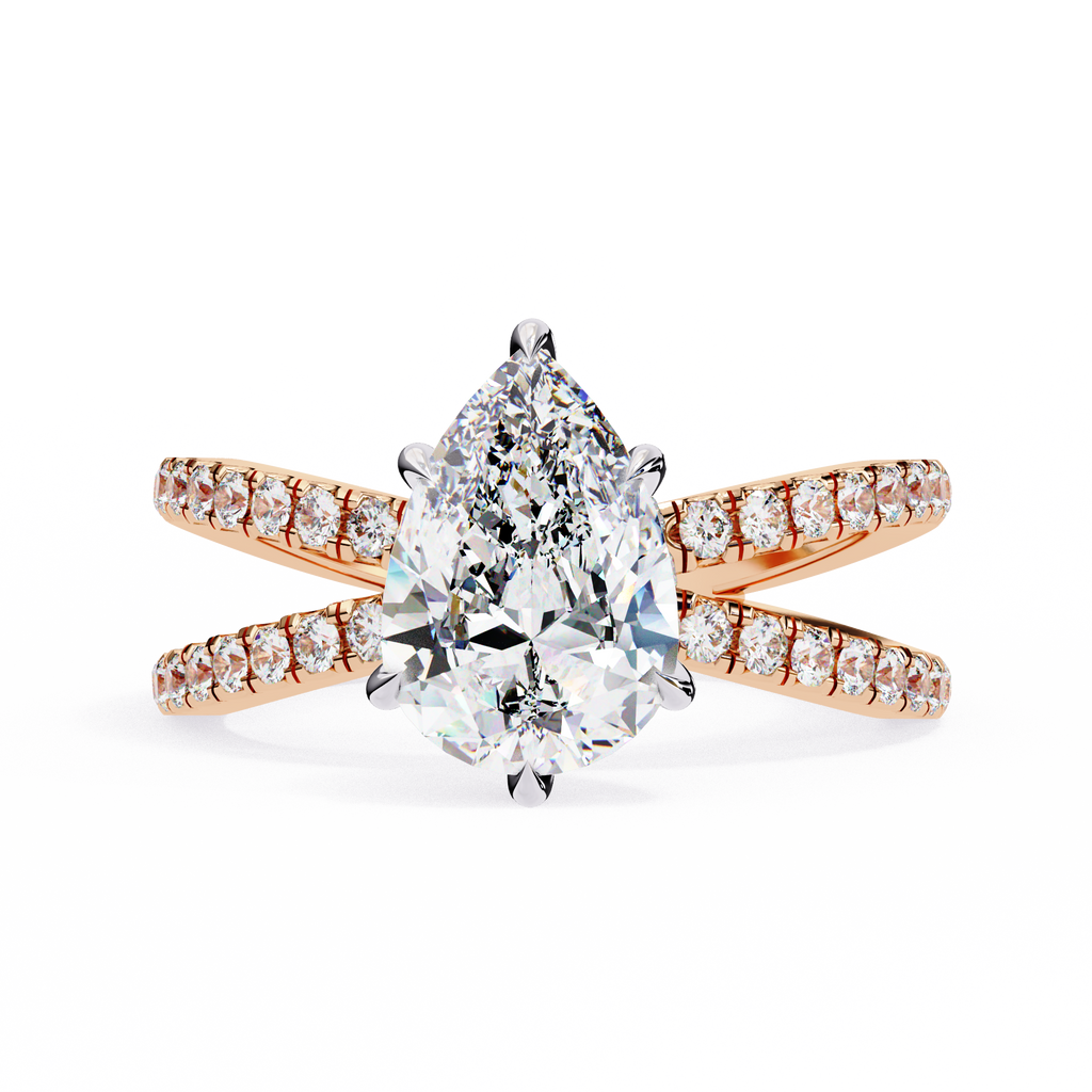 Pear Shape Diamond Engagement Ring – 1.8 CT Lab Grown Hidden Halo Ring with Criss Cross Band - Lustraa’s Criss Cross Ring
