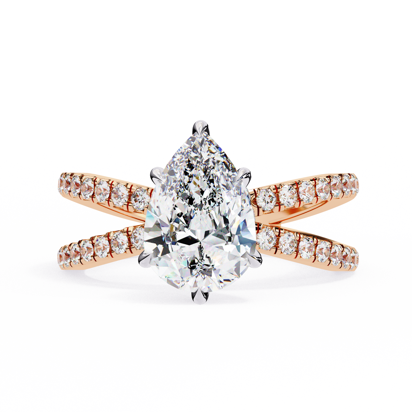 1.81 Carat Pear Shape Diamond Engagement Ring – Hidden Halo Criss Cross Band Lab Grown Diamond Ring - Lustraa’s Criss Cross Ring