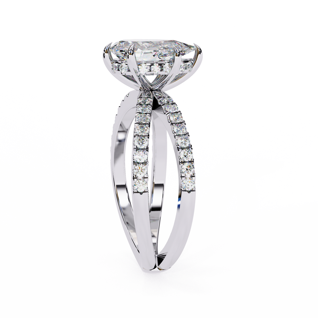 Pear Shape Diamond Engagement Ring – 1.8 CT Lab Grown Hidden Halo Ring with Criss Cross Band - Lustraa’s Criss Cross Ring