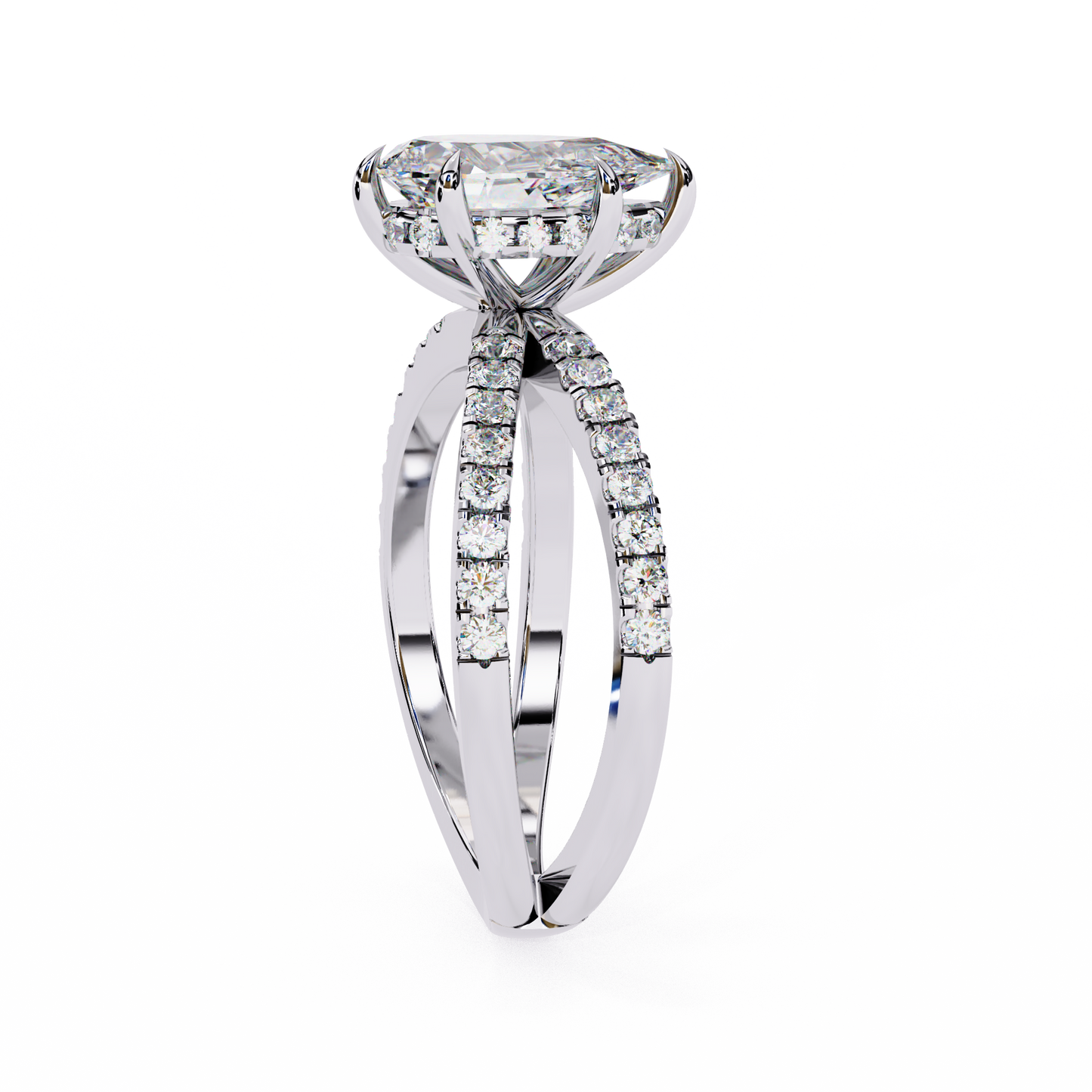 1.81 Carat Pear Shape Diamond Engagement Ring – Hidden Halo Criss Cross Band Lab Grown Diamond Ring - Lustraa’s Criss Cross Ring