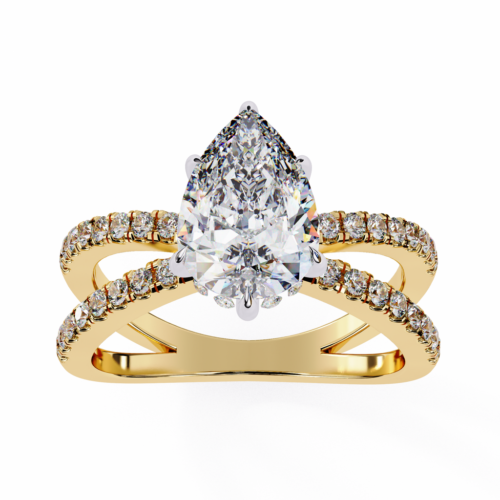 Pear Shape Diamond Engagement Ring – 1.8 CT Lab Grown Hidden Halo Ring with Criss Cross Band - Lustraa’s Criss Cross Ring