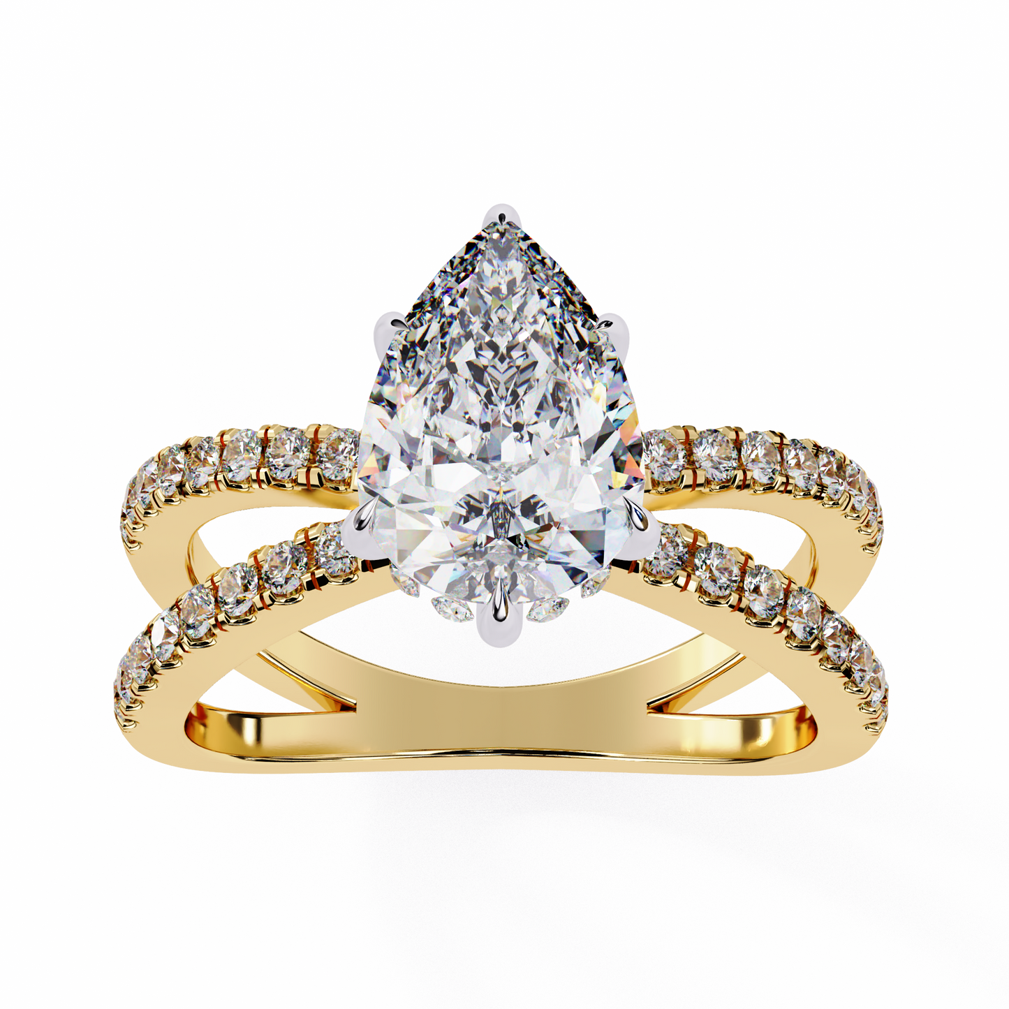 1.81 Carat Pear Shape Diamond Engagement Ring – Hidden Halo Criss Cross Band Lab Grown Diamond Ring - Lustraa’s Criss Cross Ring