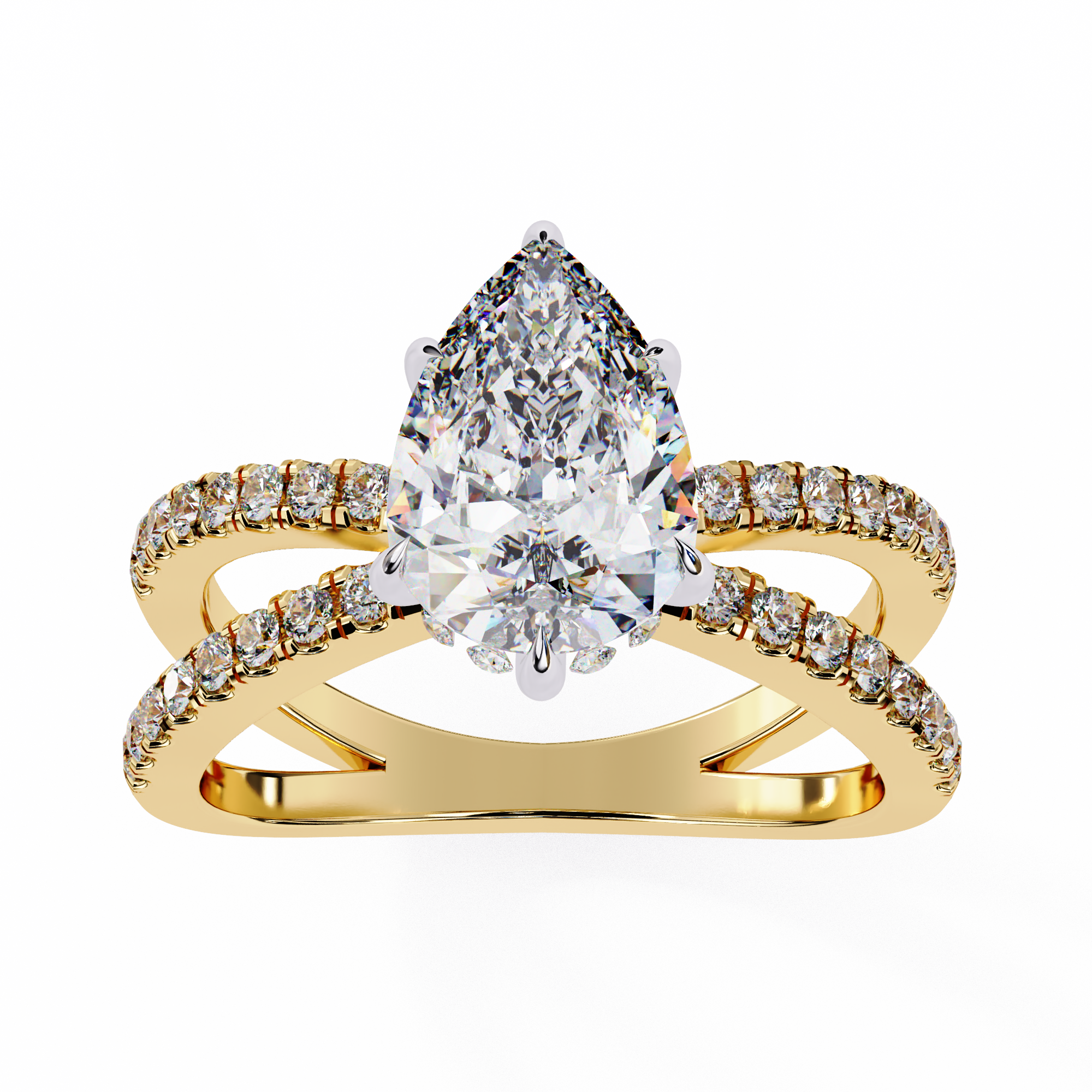 Pear Shape Diamond Engagement Ring – 1.8 CT Lab Grown Hidden Halo Ring with Criss Cross Band - Lustraa’s Criss Cross Ring