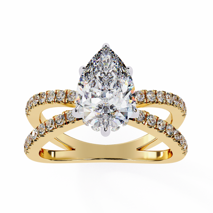 1.81 Carat Pear Shape Diamond Engagement Ring – Hidden Halo Criss Cross Band Lab Grown Diamond Ring - Lustraa’s Criss Cross Ring