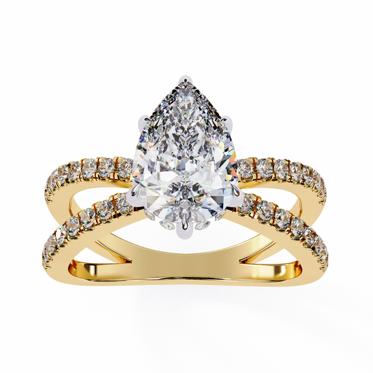 1.81 Carat Pear Shape Diamond Engagement Ring – Hidden Halo Criss Cross Band Lab Grown Diamond Ring - Lustraa’s Criss Cross Ring