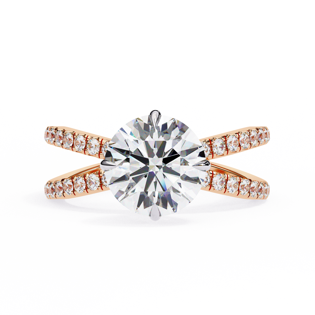 Round Diamond Engagement Ring – 2.27 CT Lab Grown Hidden Halo Ring with Criss Cross Band - Lustraa’s Criss Cross Ring