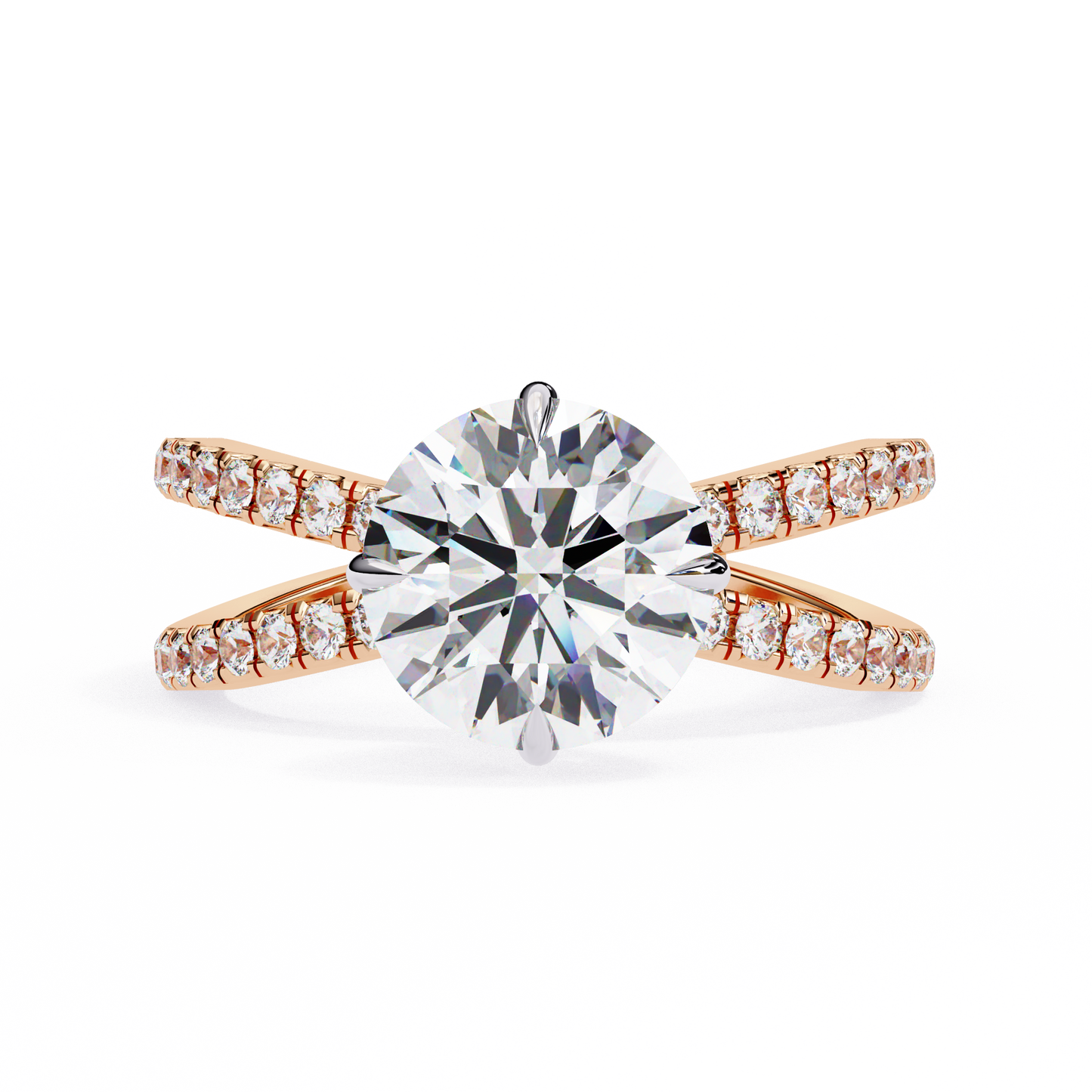 2.27 Carat Round Diamond Engagement Ring – Hidden Halo Criss Cross Band Lab Grown Diamond Ring - Lustraa’s Criss Cross Ring