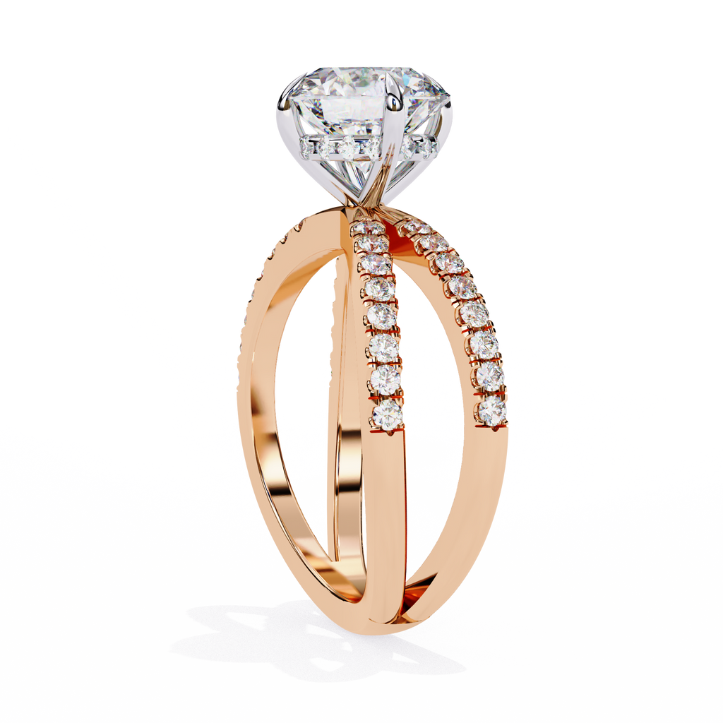 Round Diamond Engagement Ring – 2.27 CT Lab Grown Hidden Halo Ring with Criss Cross Band - Lustraa’s Criss Cross Ring