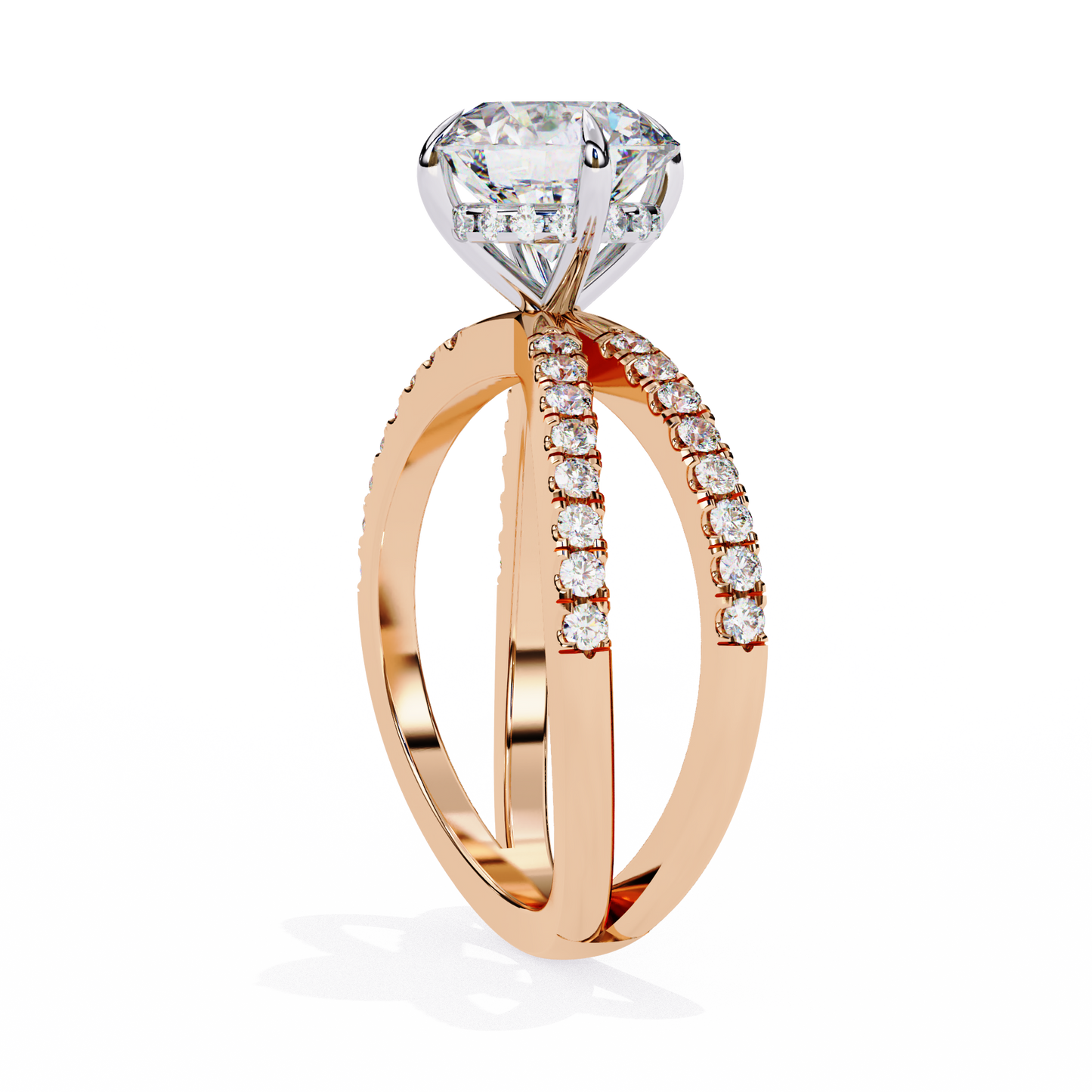 2.27 Carat Round Diamond Engagement Ring – Hidden Halo Criss Cross Band Lab Grown Diamond Ring - Lustraa’s Criss Cross Ring