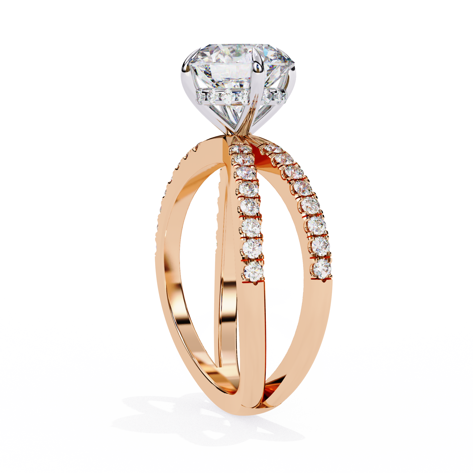 Round Diamond Engagement Ring – 2.27 CT Lab Grown Hidden Halo Ring with Criss Cross Band - Lustraa’s Criss Cross Ring
