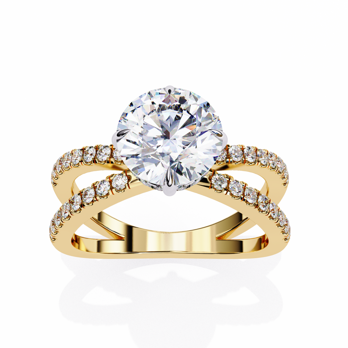 2.27 Carat Round Diamond Engagement Ring – Hidden Halo Criss Cross Band Lab Grown Diamond Ring - Lustraa’s Criss Cross Ring