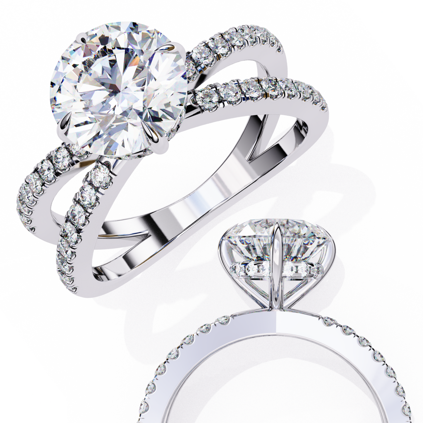 2.27 Carat Round Diamond Engagement Ring – Hidden Halo Criss Cross Band Lab Grown Diamond Ring - Lustraa’s Criss Cross Ring