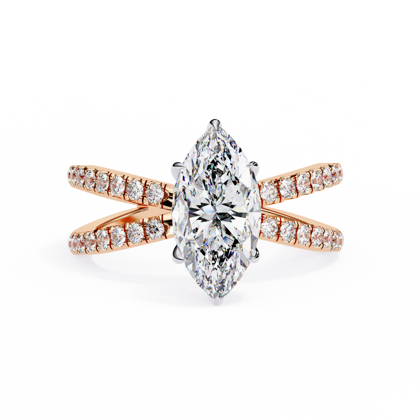 1.41 Carat Marquise Cut Diamond Engagement Ring – Hidden Halo Criss Cross Band Lab Grown Diamond Ring- Lustraa’s Criss Cross Ring