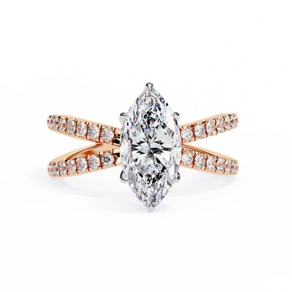 1.41 Carat Marquise Cut Diamond Engagement Ring – Hidden Halo Criss Cross Band Lab Grown Diamond Ring- Lustraa’s Criss Cross Ring