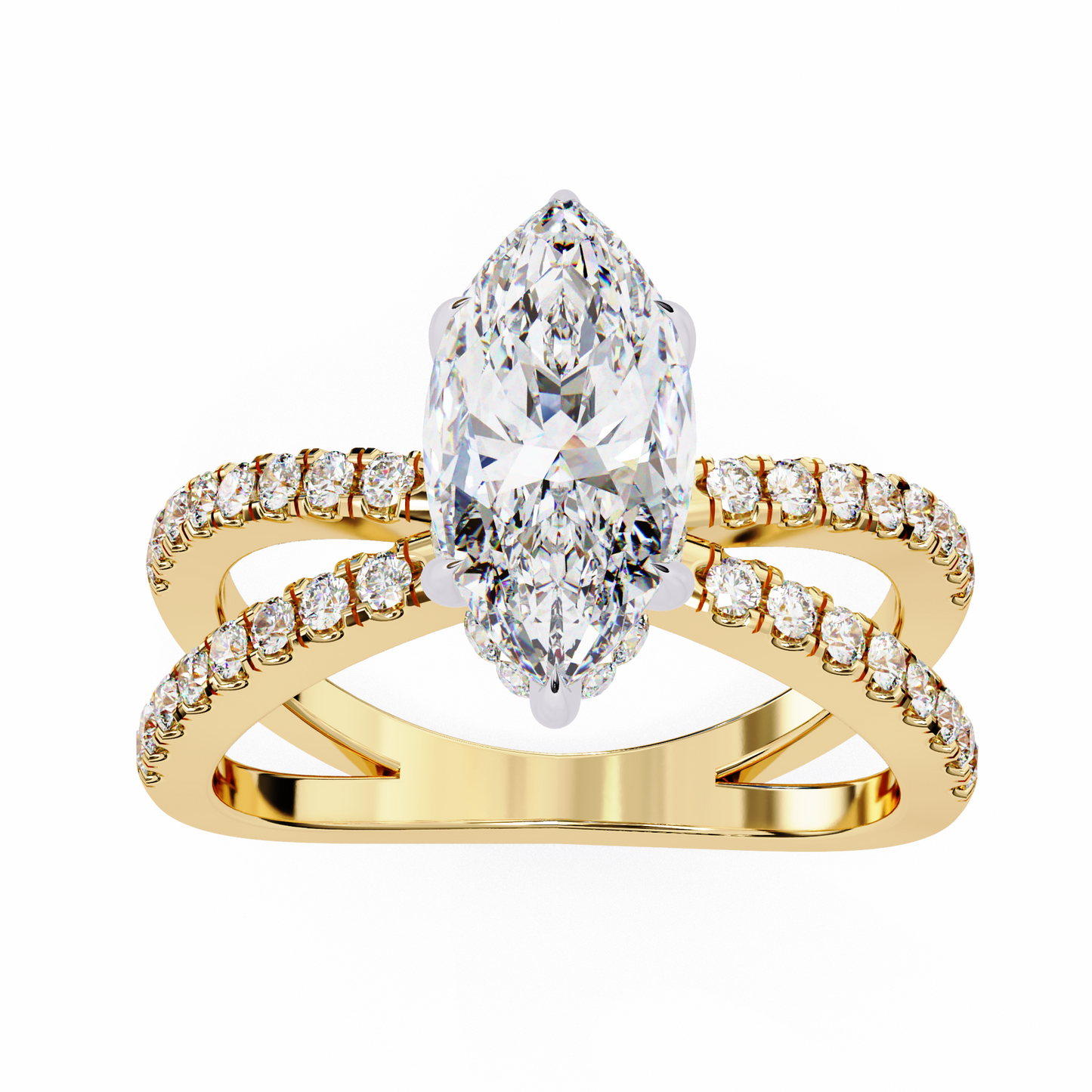 1.41 Carat Marquise Cut Diamond Engagement Ring – Hidden Halo Criss Cross Band Lab Grown Diamond Ring- Lustraa’s Criss Cross Ring