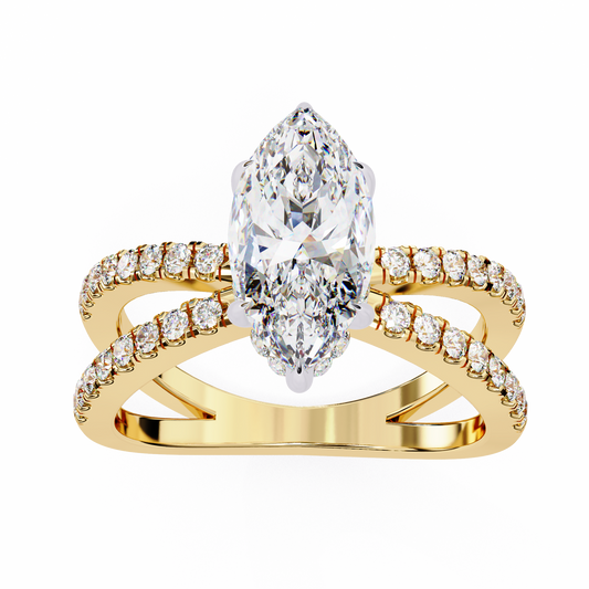1.41 Carat Marquise Cut Diamond Engagement Ring – Hidden Halo Criss Cross Band Lab Grown Diamond Ring- Lustraa’s Criss Cross Ring