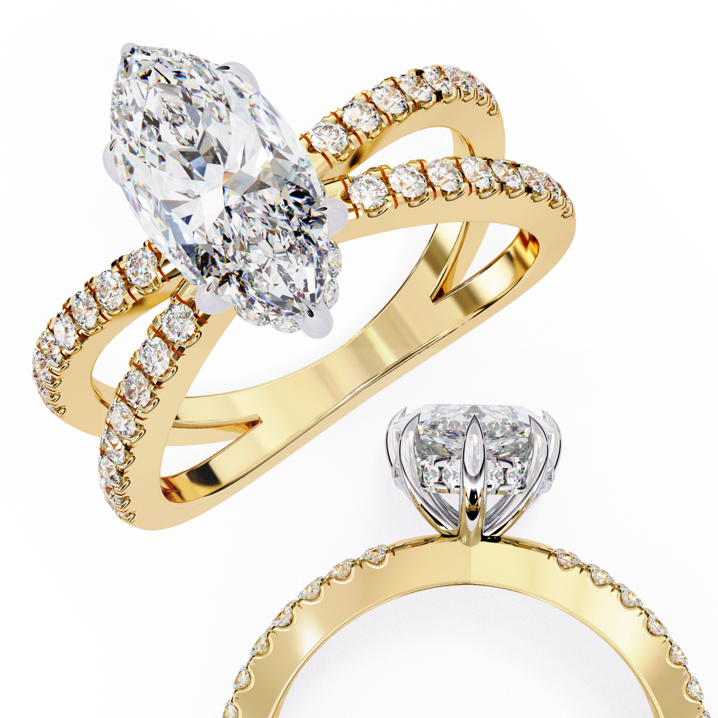 1.41 Carat Marquise Cut Diamond Engagement Ring – Hidden Halo Criss Cross Band Lab Grown Diamond Ring- Lustraa’s Criss Cross Ring