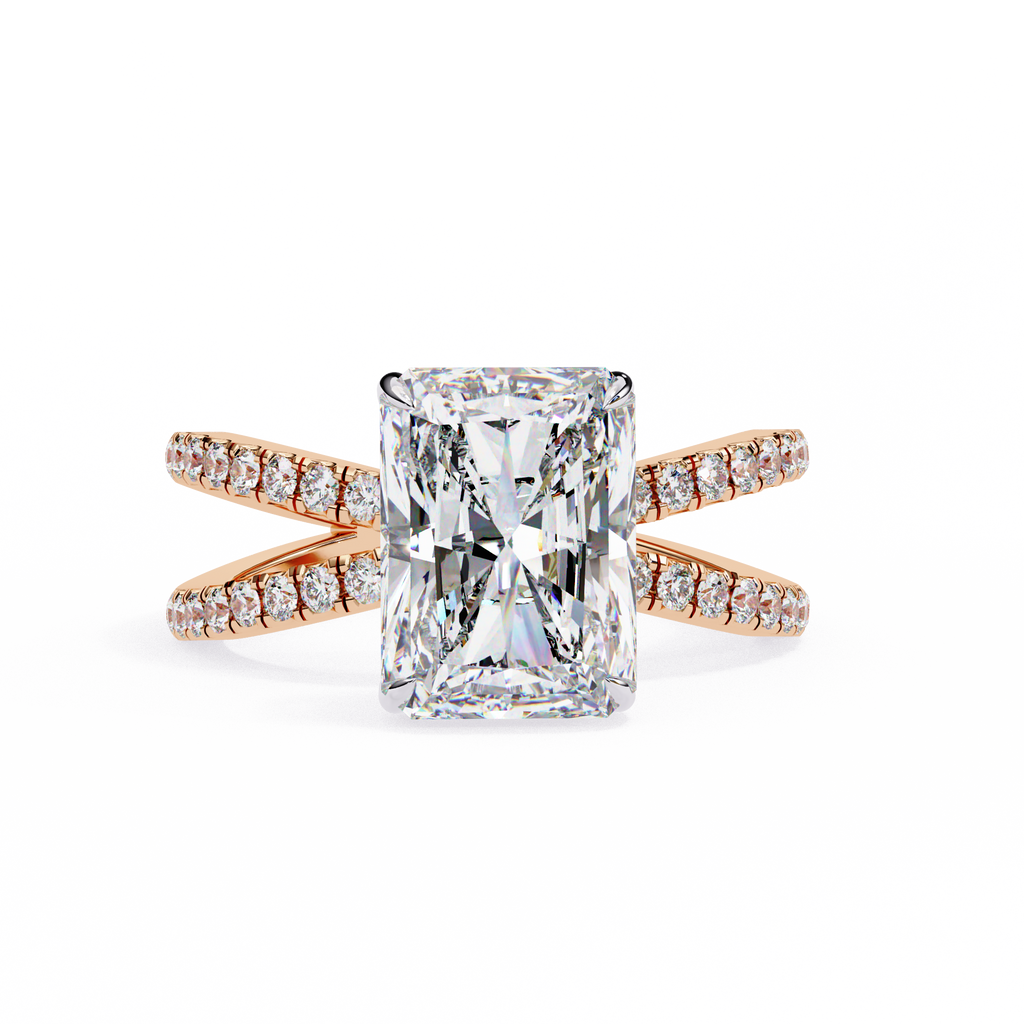 Radiant Cut Diamond Engagement Ring – 2.47 CT Lab Grown Hidden Halo Ring with Criss Cross Band - Lustraa’s Criss Cross Ring