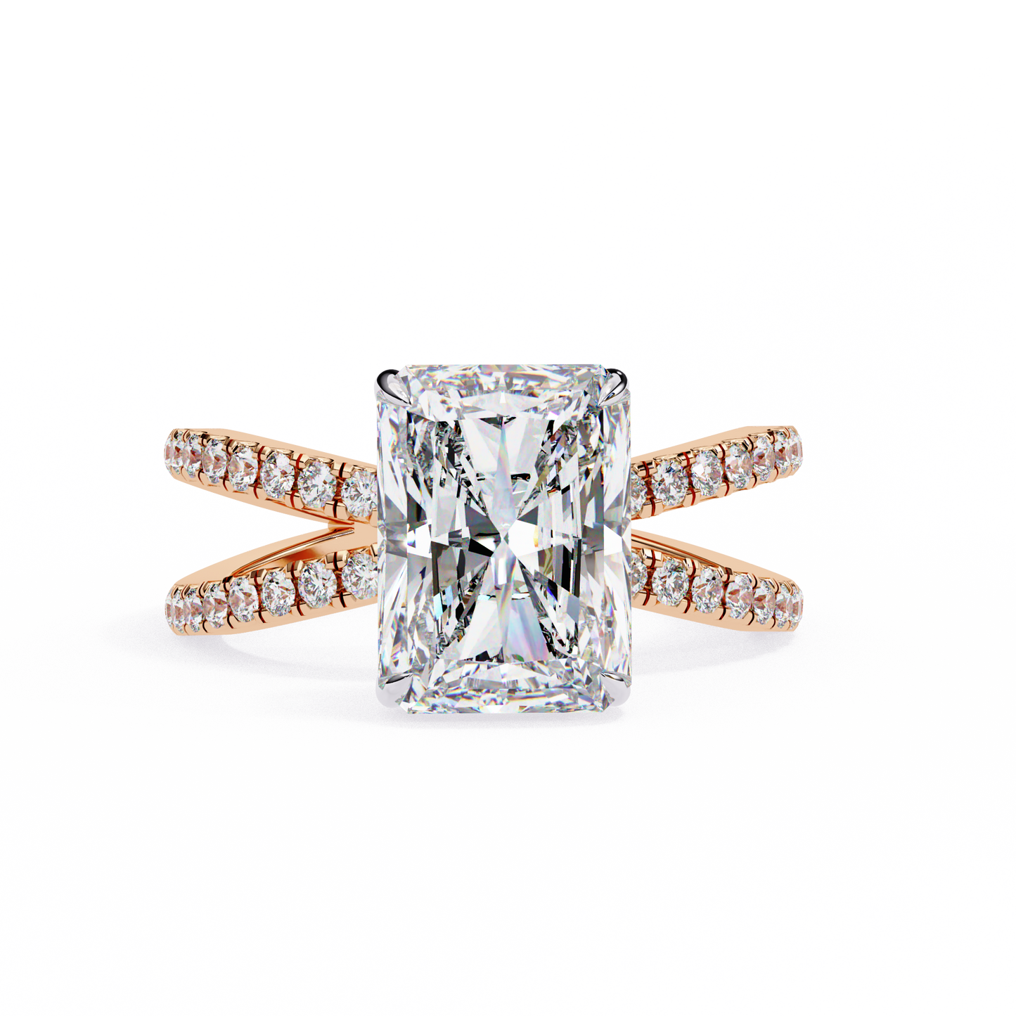 2.47 Carat Radiant Cut Diamond Engagement Ring – Hidden Halo Criss Cross Band Lab Grown Diamond Ring - Lustraa’s Criss Cross Ring