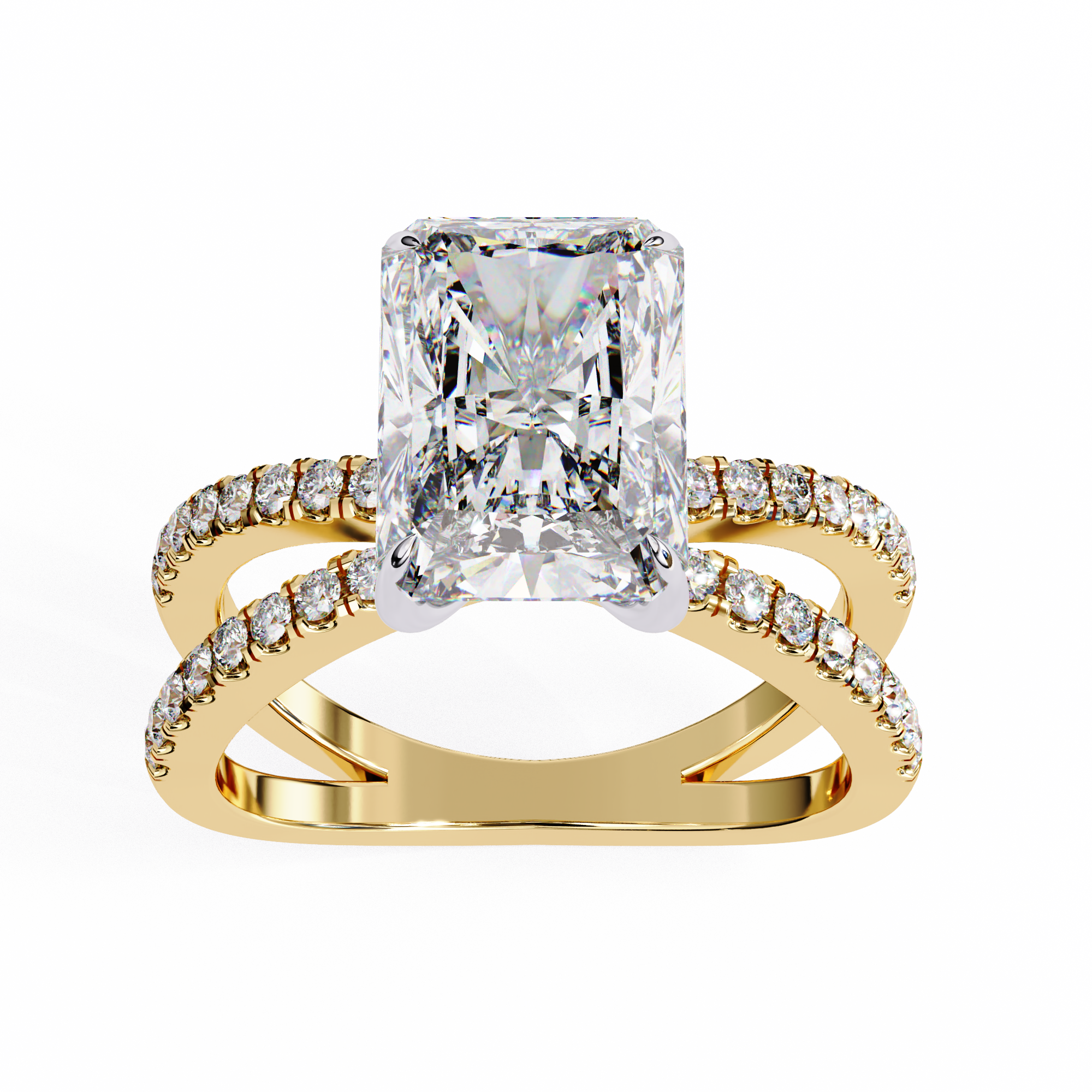 Radiant Cut Diamond Engagement Ring – 2.47 CT Lab Grown Hidden Halo Ring with Criss Cross Band - Lustraa’s Criss Cross Ring