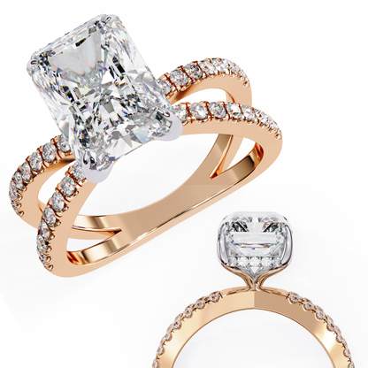 2.47 Carat Radiant Cut Diamond Engagement Ring – Hidden Halo Criss Cross Band Lab Grown Diamond Ring - Lustraa’s Criss Cross Ring