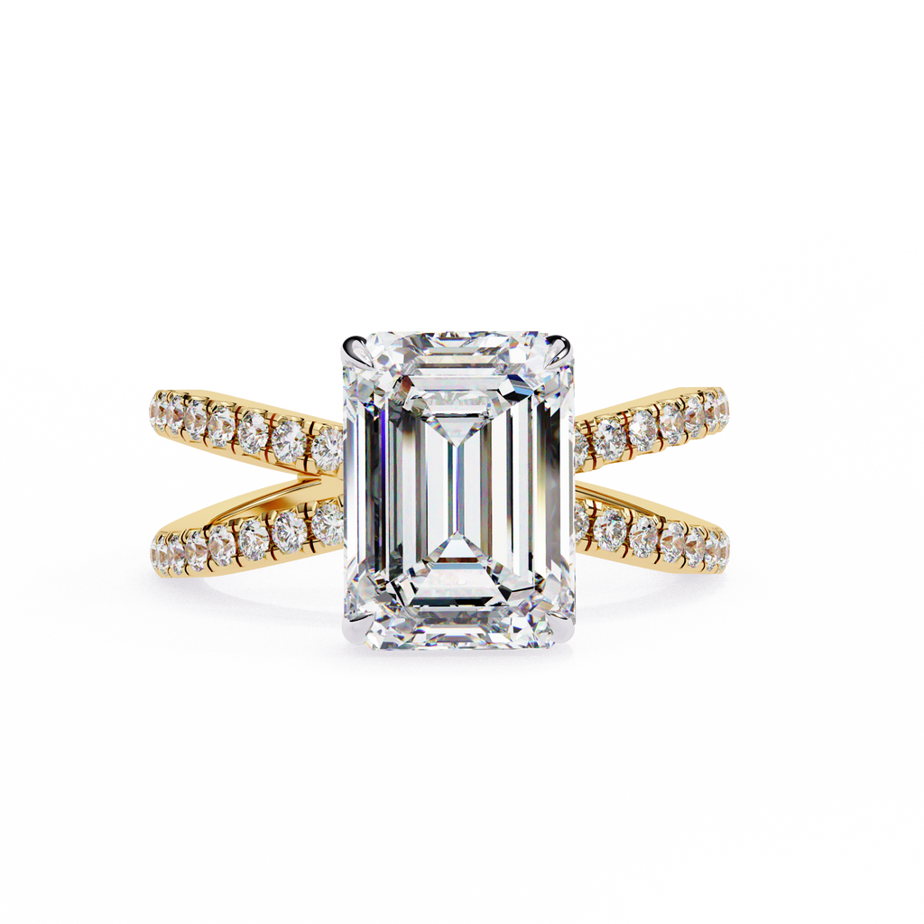 Emerald Cut Diamond Engagement Ring – 2.56 CT Lab Grown Hidden Halo Ring with Criss Cross Band - Lustraa’s Criss Cross Ring