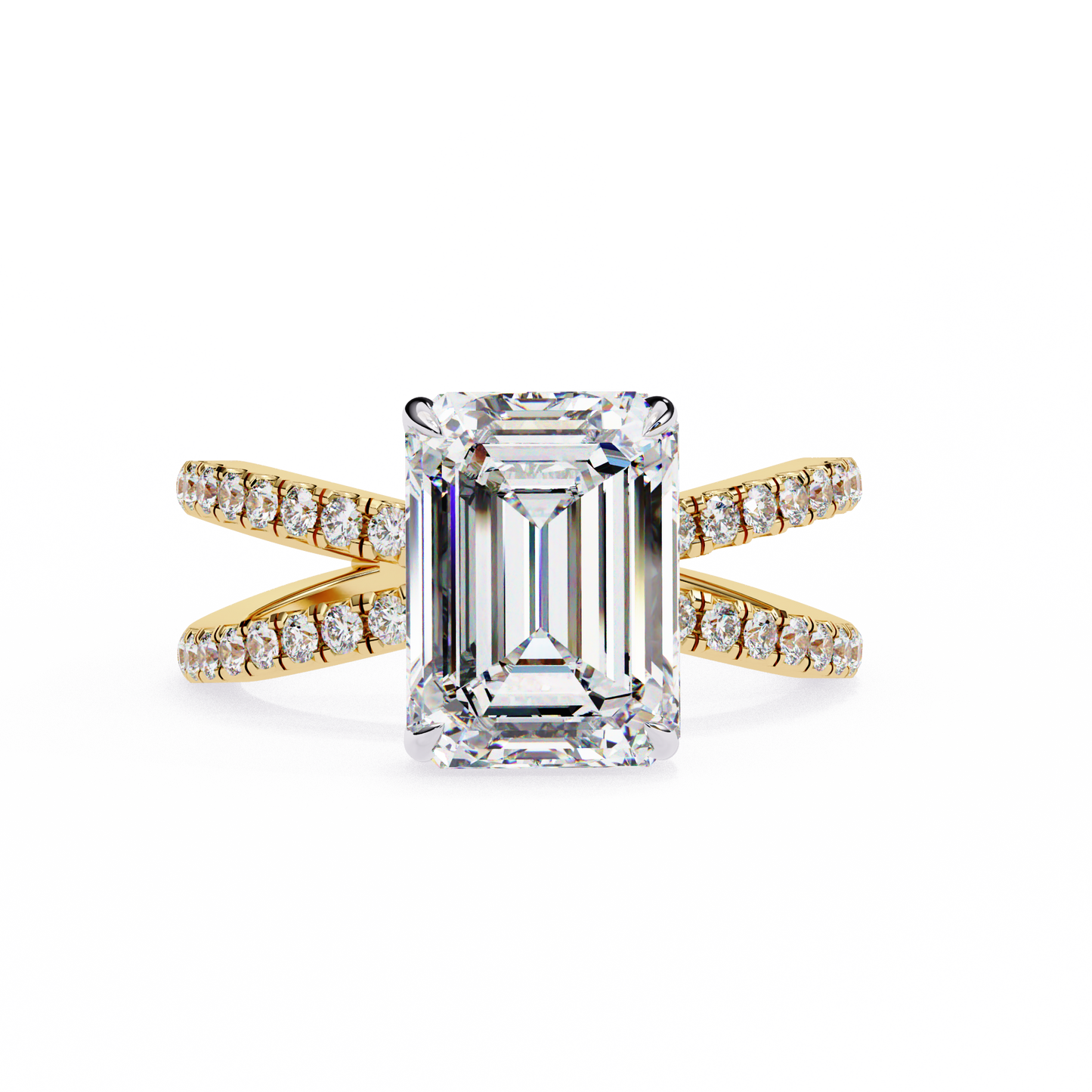 2.56 Carat Emerald Cut Diamond Engagement Ring – Hidden Halo Criss Cross Band Lab Grown Diamond Ring - Lustraa’s Criss Cross Ring