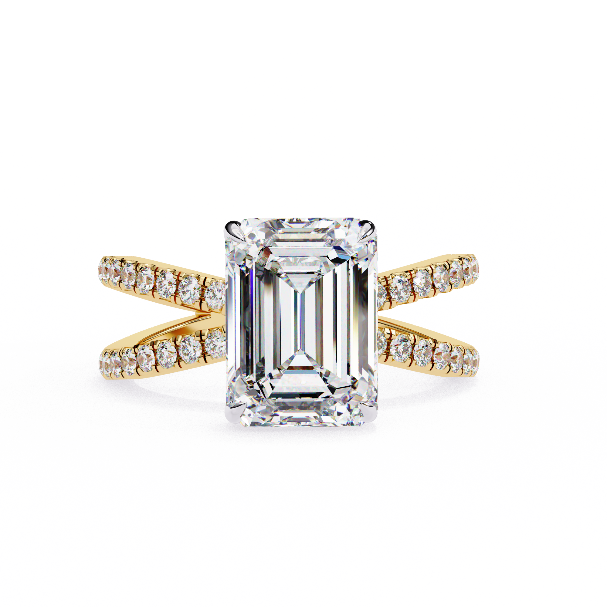 Emerald Cut Diamond Engagement Ring – 2.56 CT Lab Grown Hidden Halo Ring with Criss Cross Band - Lustraa’s Criss Cross Ring