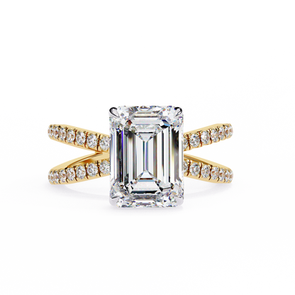 2.56 Carat Emerald Cut Diamond Engagement Ring – Hidden Halo Criss Cross Band Lab Grown Diamond Ring - Lustraa’s Criss Cross Ring