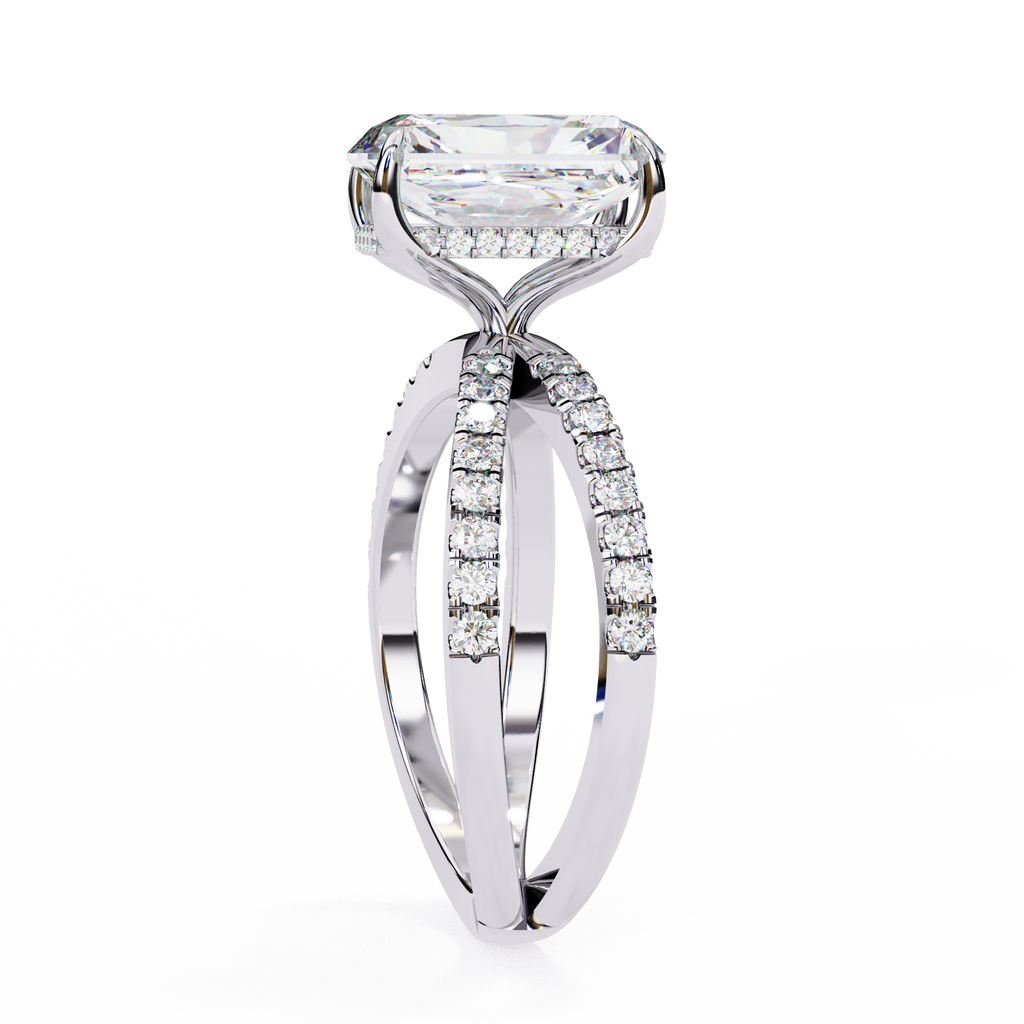 Emerald Cut Diamond Engagement Ring – 2.56 CT Lab Grown Hidden Halo Ring with Criss Cross Band - Lustraa’s Criss Cross Ring