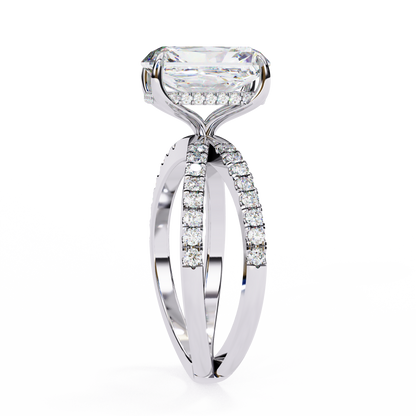 2.56 Carat Emerald Cut Diamond Engagement Ring – Hidden Halo Criss Cross Band Lab Grown Diamond Ring - Lustraa’s Criss Cross Ring