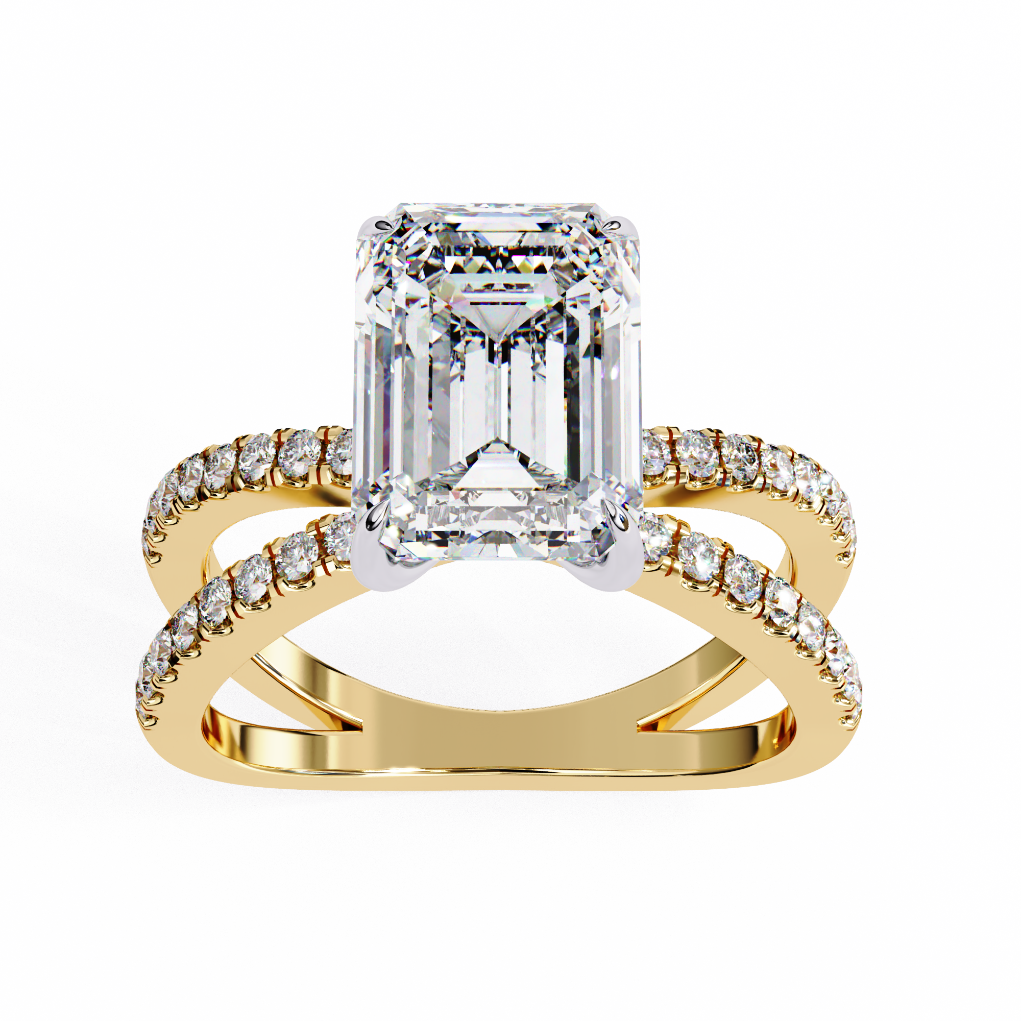 Emerald Cut Diamond Engagement Ring – 2.56 CT Lab Grown Hidden Halo Ring with Criss Cross Band - Lustraa’s Criss Cross Ring