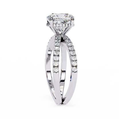2.09 Carat Cushion Square Diamond Engagement Ring – Hidden Halo Criss Cross Band Lab Grown Diamond Ring - Lustraa’s Criss Cross Ring