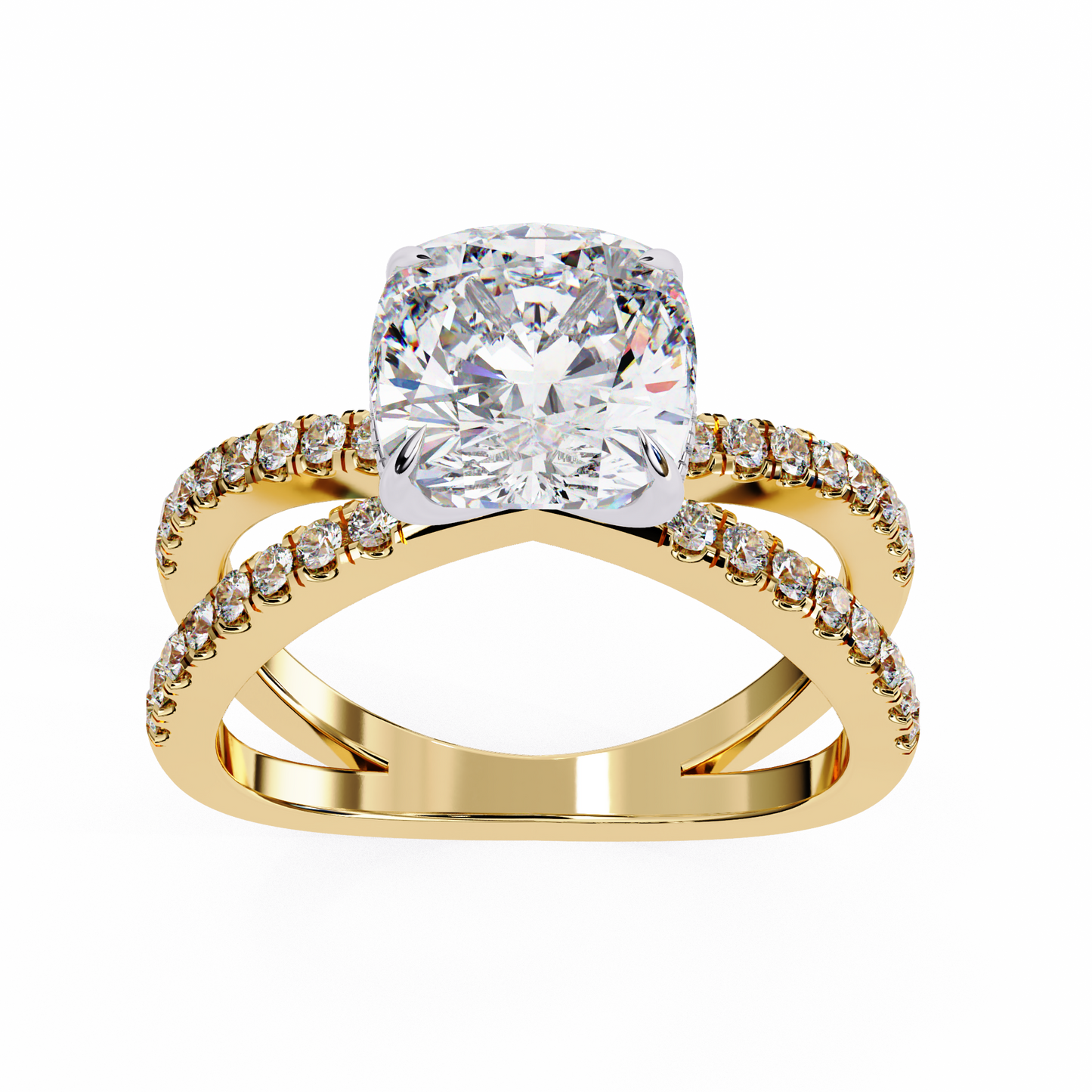 2.09 Carat Cushion Square Diamond Engagement Ring – Hidden Halo Criss Cross Band Lab Grown Diamond Ring - Lustraa’s Criss Cross Ring