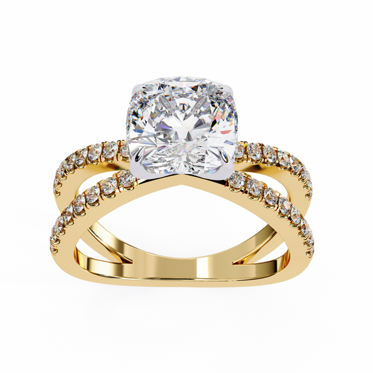 2.09 Carat Cushion Square Diamond Engagement Ring – Hidden Halo Criss Cross Band Lab Grown Diamond Ring - Lustraa’s Criss Cross Ring
