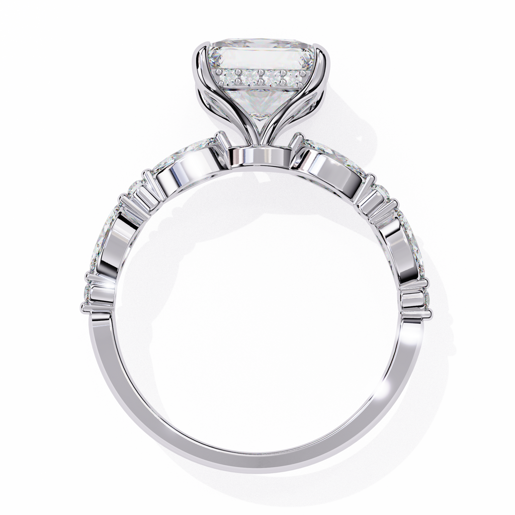 Princess Cut Diamond Engagement Ring – 2.28 CT Solitaire Ring with Hidden Halo & Marquise Round Side Stones– Lustraa’s Fancy Solitaire Ring